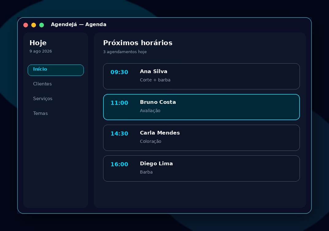 Tela da agenda do AgendeJá com horários do dia